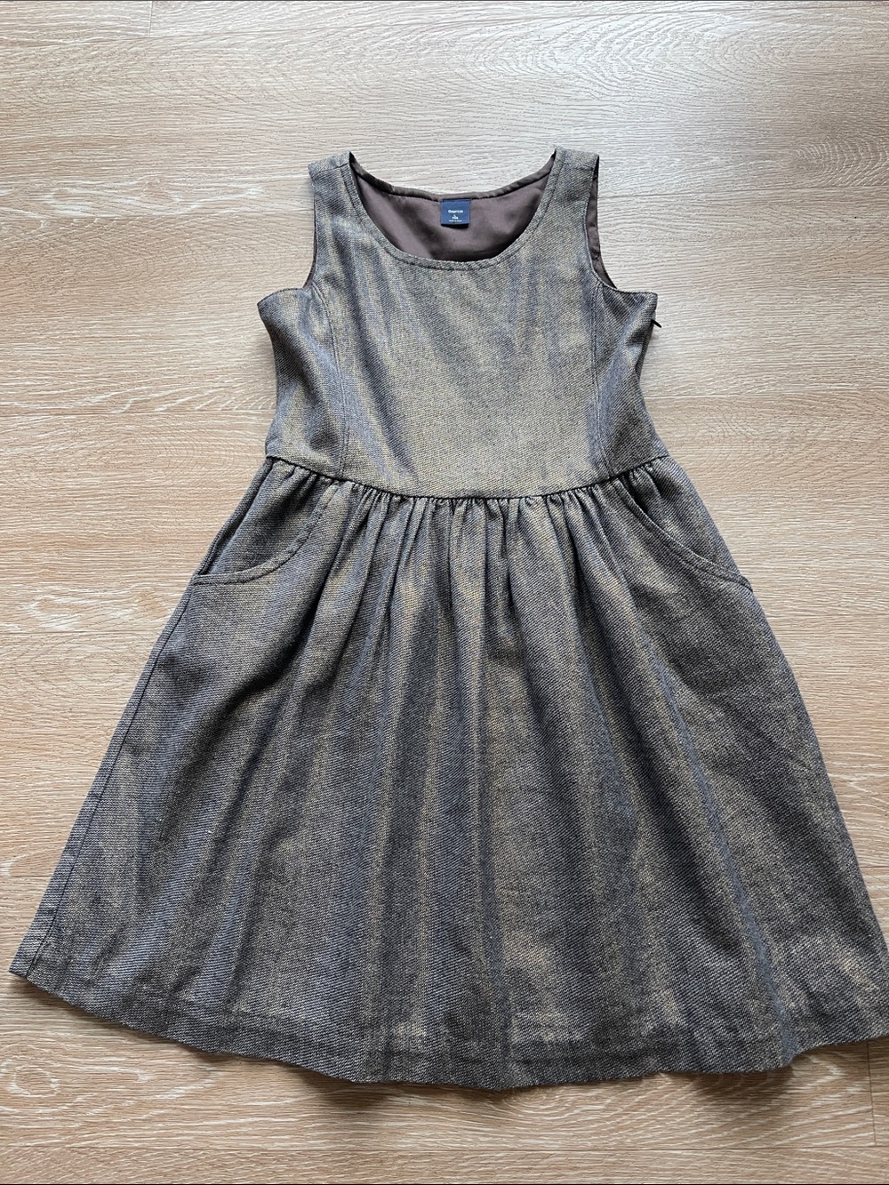 GAP Classic Girls Brown Gold Metallic Tweed Pocket Dress